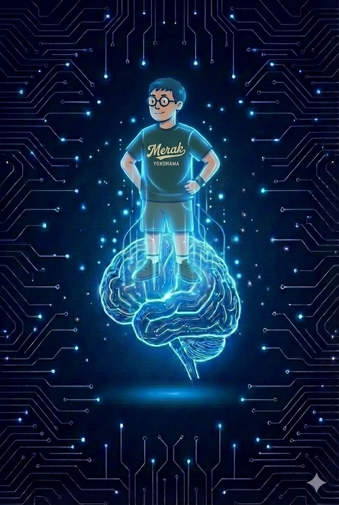 MERAK Character standing on AI Brain